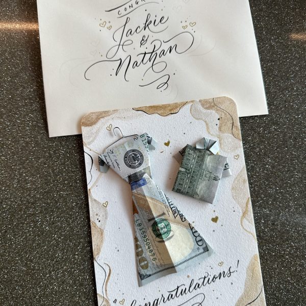 Custom Wedding Greeting Card with Origami Money Gift